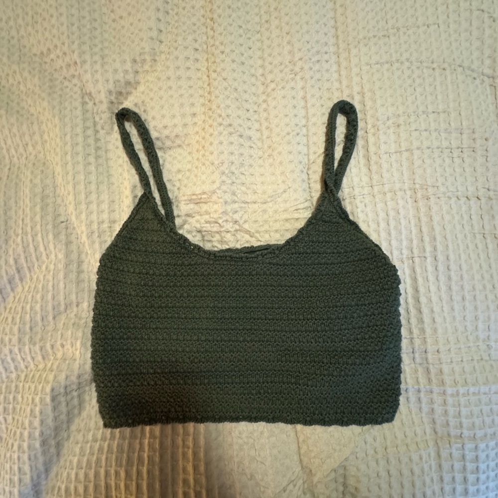 Aerie Olive Green Cropped Crocheted Tank Top